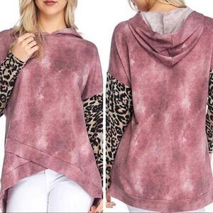 New Women’s Dusty Mauve Hoodie with Leopard Print Size M